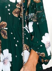 Floral Print High Neck Lantern Sleeve Elastic Waist Dress