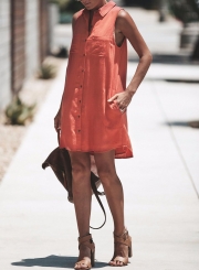 Summer Loose Turn-Down Collar Button Down Dress With Pockets