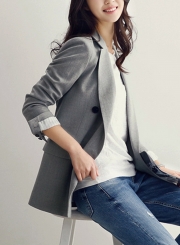 Casual Long Sleeve Turn-Down Collar Slim Solid Pockets Suit Blazer