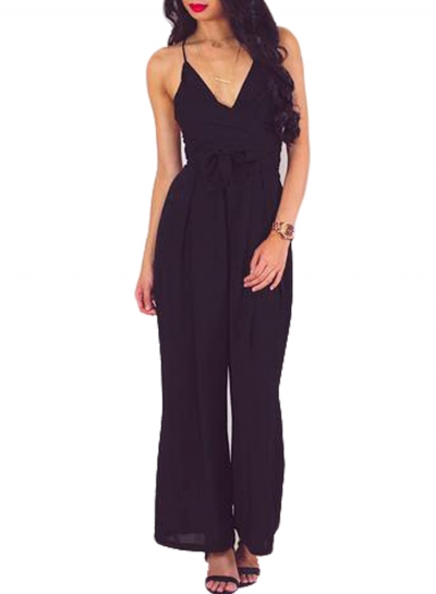 Apricot Wrap and Tie Sexy Open Back Jumpsuit