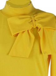 High Neck Half Sleeve Bow Tie Sexy Solid Color Bodycon Dress
