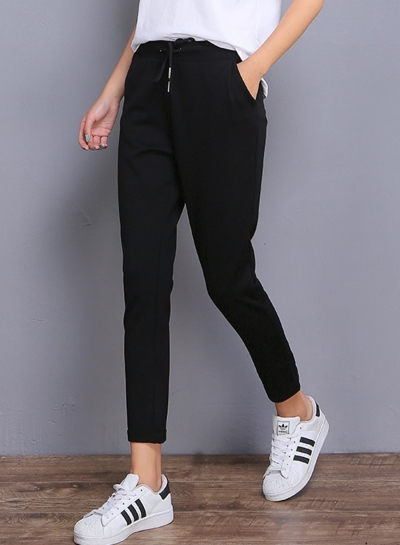 Casual Waist Drawstring Solid Color Pencil Pants With Pockets