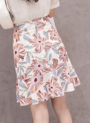 Summer Floral Print High Waist A-line Bodycon Fishtail Skirt