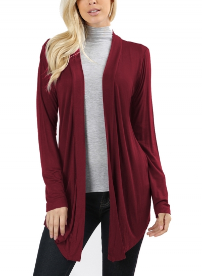 Casual Long Sleeve Open Front Solid Color Long Cardigan