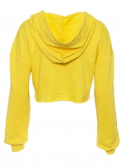 Yellow Lace up Crop Top Loose Hoodie