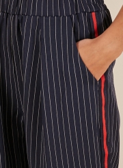 Side Red Striped Trim Black Striped Pants With Pockets