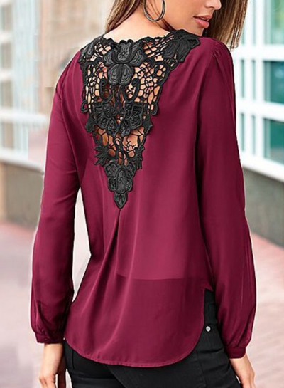 Burgundy Lace Stitched Loose Blouse