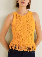 Yellow Sweater Tank Top With Tassel