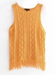 Yellow Sweater Tank Top With Tassel