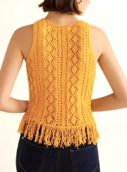 Yellow Sweater Tank Top With Tassel