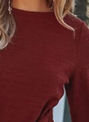 Burgundy Long Sleeve High Waist Bow Tie Dress