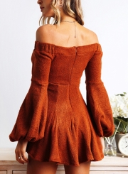 Orange Off Shoulder Long Sleeve Swing Dress