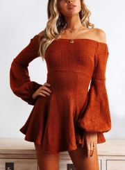 Orange Off Shoulder Long Sleeve Swing Dress