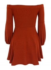 Orange Off Shoulder Long Sleeve Swing Dress