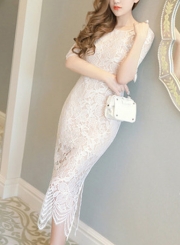 White Lace Irregular Midi Dress