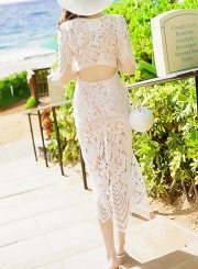 White Lace Irregular Midi Dress