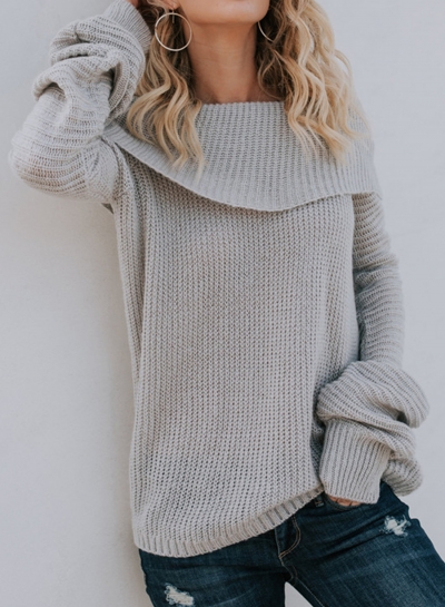 Sexy Off Shoulder Flare Sleeve Loose Pullover Sweater modvogues.com