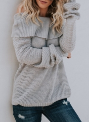 Sexy Off Shoulder Flare Sleeve Loose Pullover Sweater