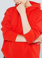 Red Casual Long Sleeve Loose Hoodie With Pockets