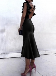 Black Spaghetti Strap Backless Evening Dress