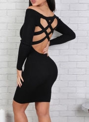 Black Off Shoulder Back Cross Bodycon Dress