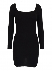 Black Long Sleeve Square Neck Bodycon Mini Dress