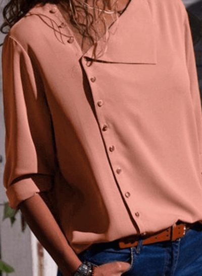 Fashion Irregular Long Sleeve Solid Button Down Shirt zecalaba.com