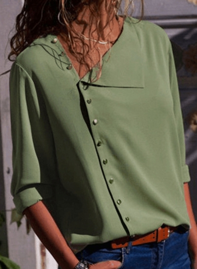 Fashion Irregular Long Sleeve Solid Button Down Shirt zecalaba.com