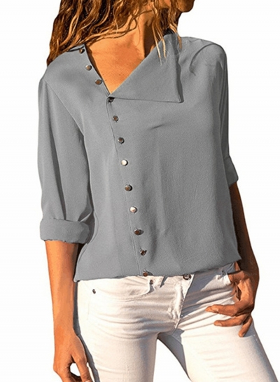 Fashion Irregular Long Sleeve Solid Button Down Shirt