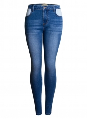Contrast Color Faded Slim Fit Ankle Length Jeans