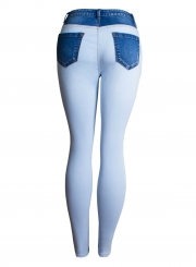 Contrast Color Faded Slim Fit Ankle Length Jeans