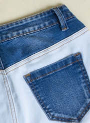 Contrast Color Faded Slim Fit Ankle Length Jeans