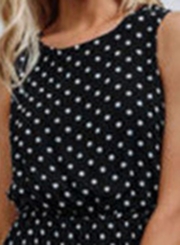 Black Sleeveless Round Neck Elastic Waist Polka Dot Maxi Dress