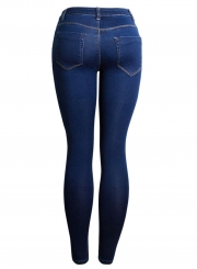 Casual High Waist Ripped Knee Beading Skinny Denim Jeans