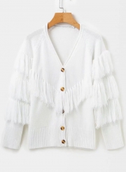 White Casual Tassel Loose Cardigan