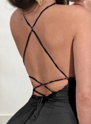 Black Spaghetti Strap Backless High Slit Maxi Cocktail Dress