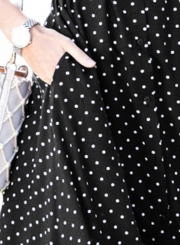 Casual Half Sleeve Button Down Polka Dot Pockets Maxi Dress With Belt