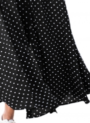 Casual Half Sleeve Button Down Polka Dot Pockets Maxi Dress With Belt