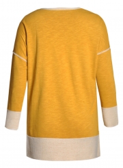 Yellow Round Neck Long Sleeve Color Block Loose Long Sweatshirt