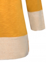 Yellow Round Neck Long Sleeve Color Block Loose Long Sweatshirt