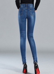 Casual High Waist Solid Color Slim Fit Skinny Pencil Denim Jeans