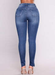 Destroyed Ripped Distressed Stretch High Waist Skinny Jeans