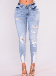 Casual Stretch Faded Ripped Skinny Pencil Denim Jeans