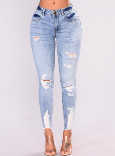 Casual Stretch Faded Ripped Skinny Pencil Denim Jeans