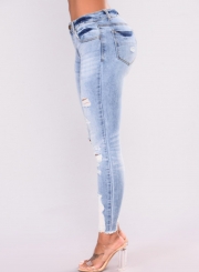 Casual Stretch Faded Ripped Skinny Pencil Denim Jeans