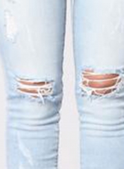 Casual Faded Ripped Embroidered High Waist Skinny Jeans With Pockets