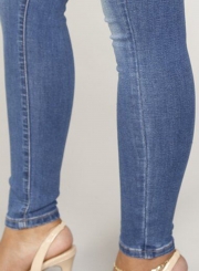 Casual High Waist Butt Lift Solid Color Slim Fit Skinny Jeans