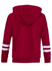 Burgundy Casual Striped Long Sleeve Loose Boyfriend Pullover Hoodie